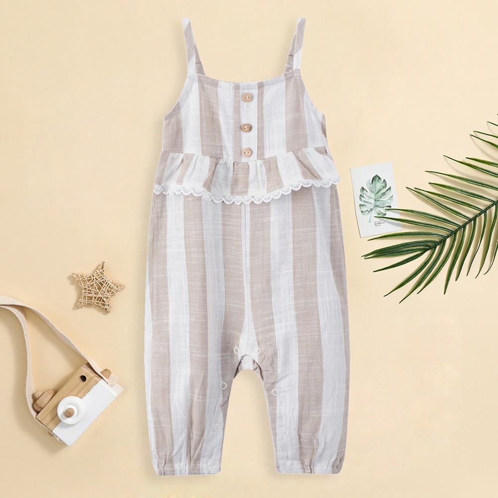 Newborn Infant Baby Girls Spaghetti Straps Striped Jumpsuit Clothes for 0-24 Months