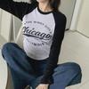New Arrivals Open Run Women LeTTering Raglan Color Block Long Sleeve T shirT