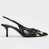 Fashion Fashion Mesh String Bead Embellished Design Heels Women Elegant Pointed Toe Back Strap Slide Sandals Black Party Dress Shoes
