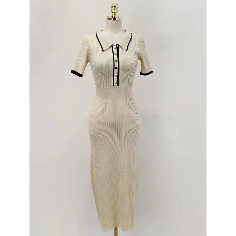 

Весна/Лето 2025 Новое поступление Платье-миди облегающего кроя с коротким рукавом и воротником поло на пуговицах Женское платье платье платье Apricot Free size (Length 125 Bust size 80-100)