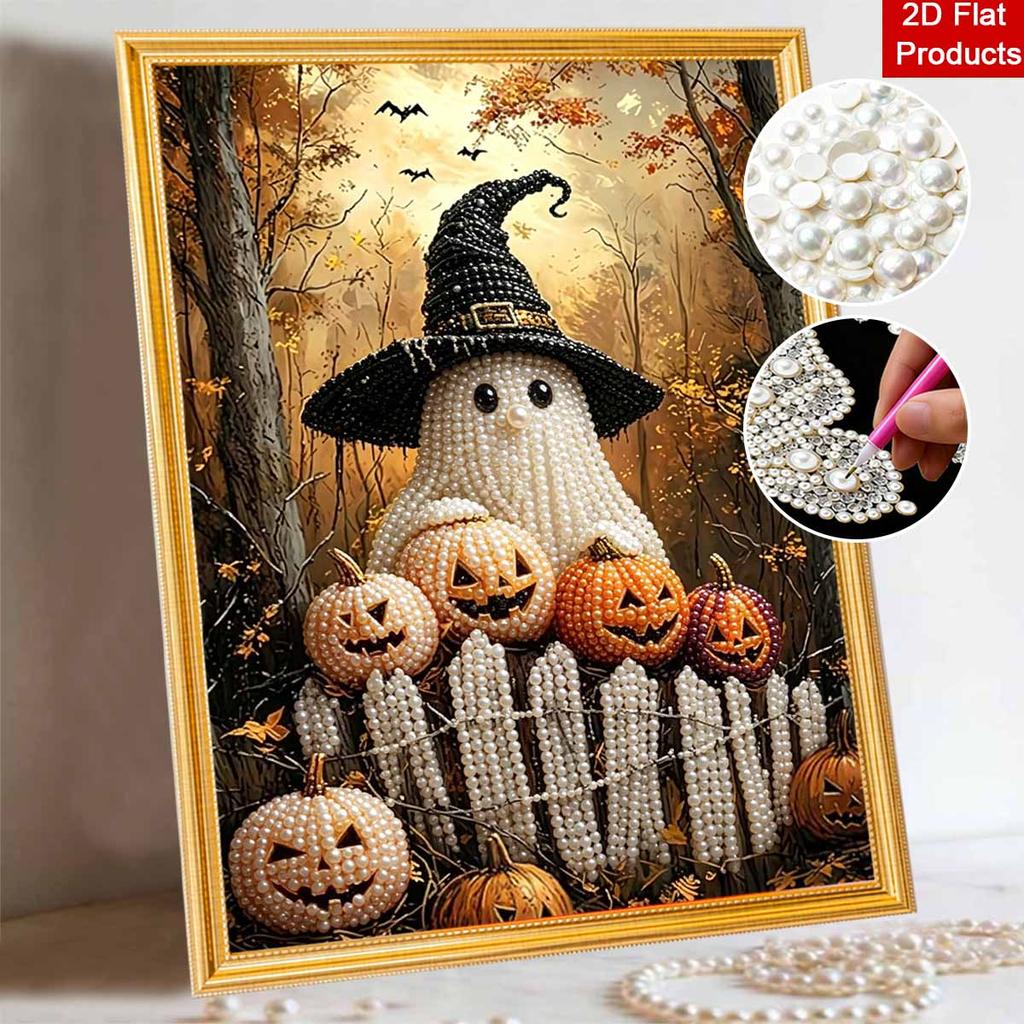 Halloween Pearl Painting Art Full Pearl Handmade Diy Home Decorations Featuring Ghost and Pumpkin Motifs for Festive Wall Decor