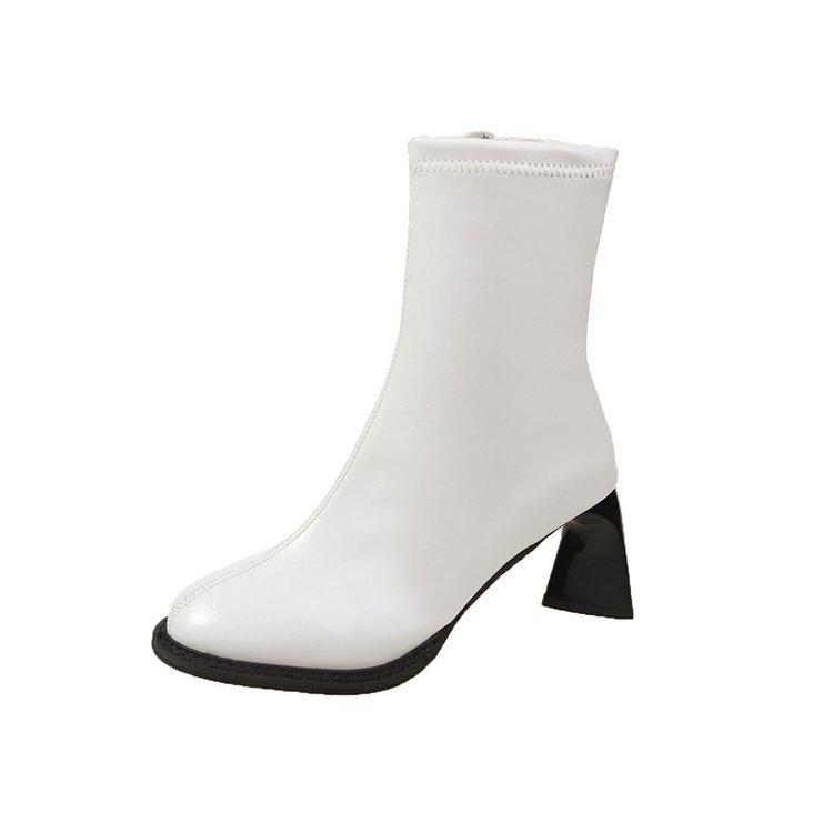 European and American Round Head Retro Thin Boots Women's Early Autumn New High-heeled Short Boots Temperament Versatile Short Tube Side Zipper