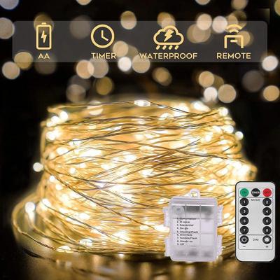 Wasserdichte batteriebetriebene LED-Lichterkette mit Fernbedienung - Kupferdraht-Sternengirlande zur Dekoration