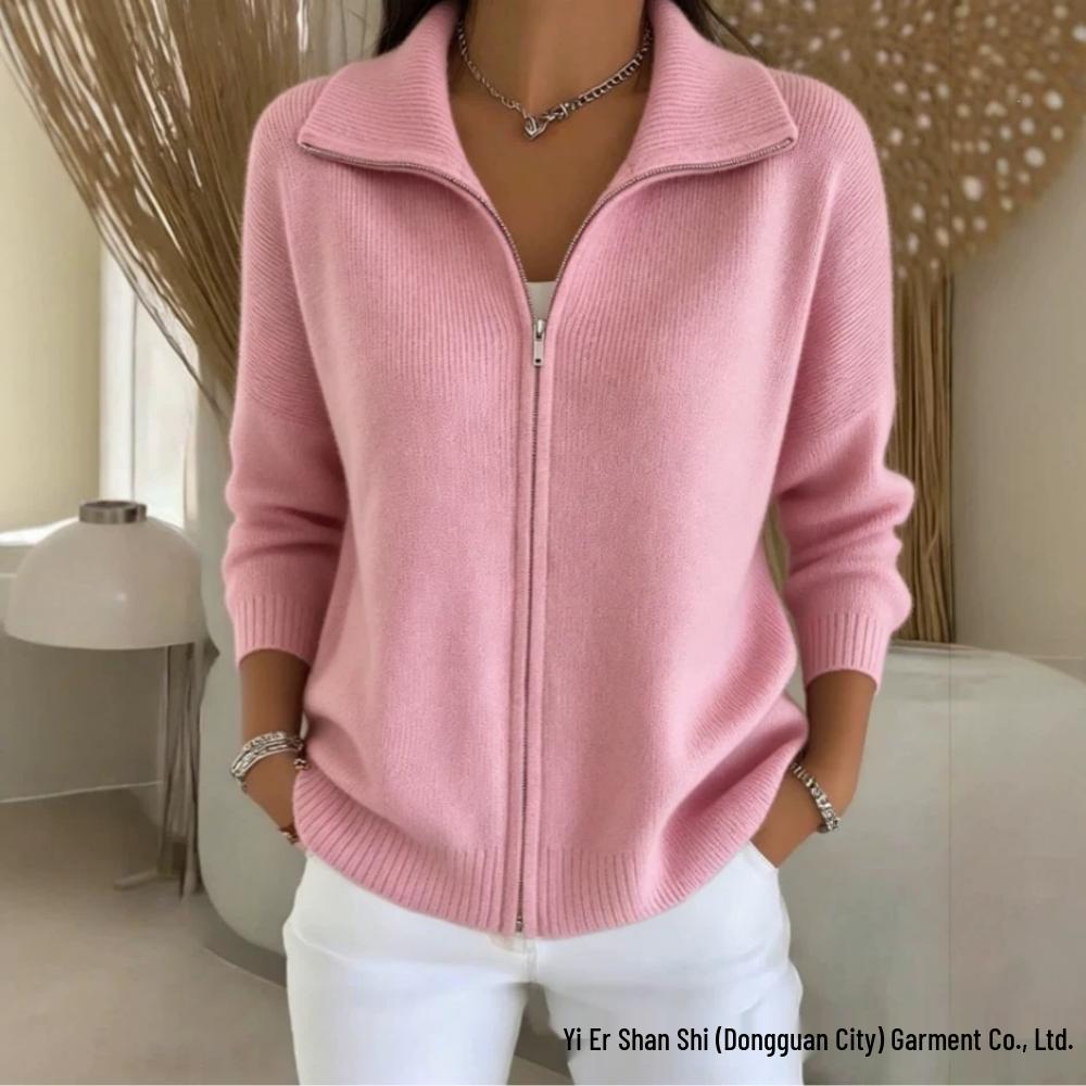 Autumn/Winter 2026 Women's Zipper Knit Cardigan - European & American Casual Fashion