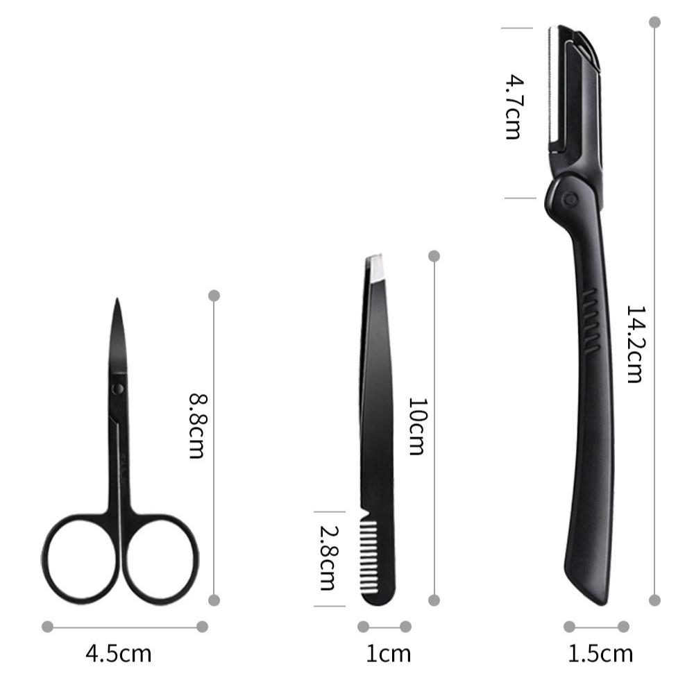3Pcs/set Stainless steel eyebrow trimmers eyebrow knife beauty tool eyebrow clipper with eyebrow comb makeup tool
