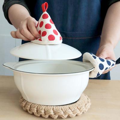 Copri manico triangolare in cotone resistente al calore con stampa a pois, anello per appendere a prova di scottature, mini piastra da cucina spessa