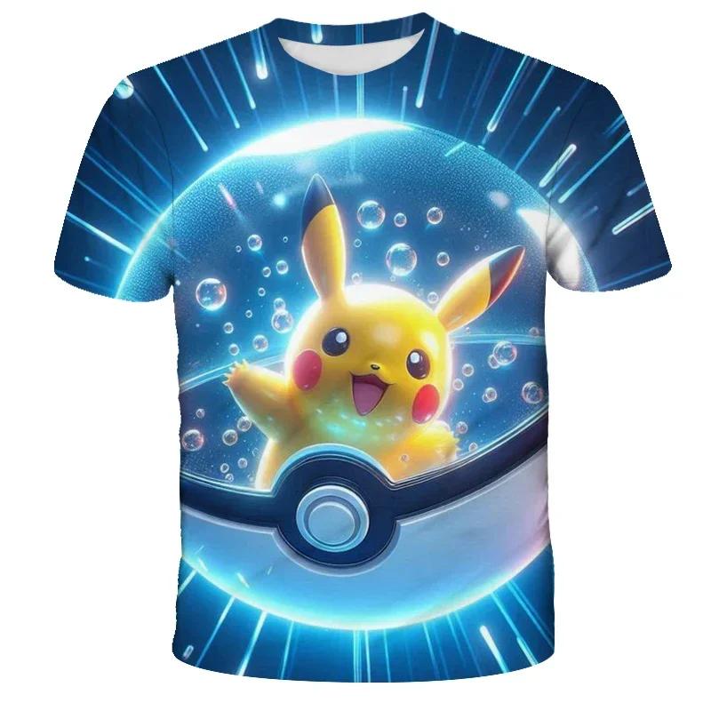 2026 New Anime Pikachu Children 3D Fashion Casual T-shirt Pokemon Boys Girls Kids Cosplay Yellow Clothing T-shirt Short Sleeve