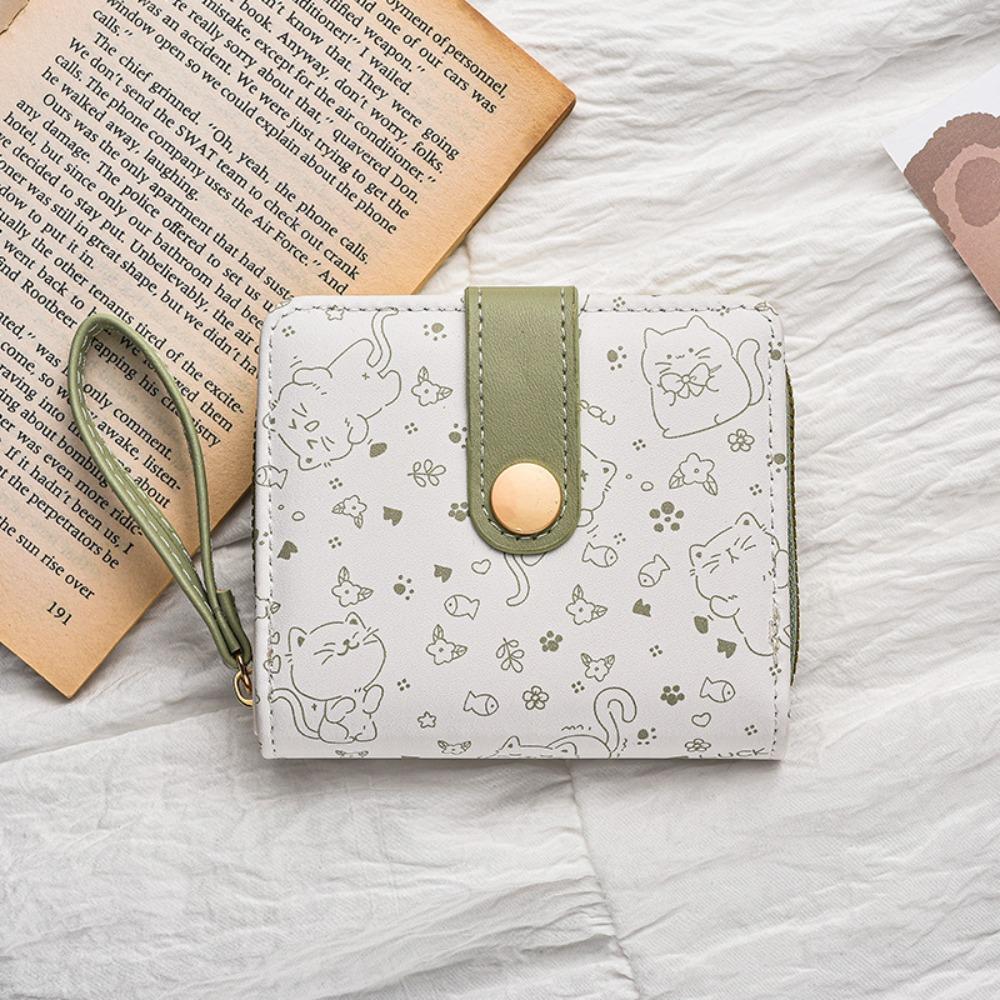 Fashion Cartoon Print Wallet Purse PU Leather Portable Coin Purse Foldable Zipper Wallet зелёный