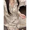 Ice Silk Pajamas Women's Spring and Autumn New French High-end Fashion Leopard Print Long-sleeved Trousers Loungewear Suit