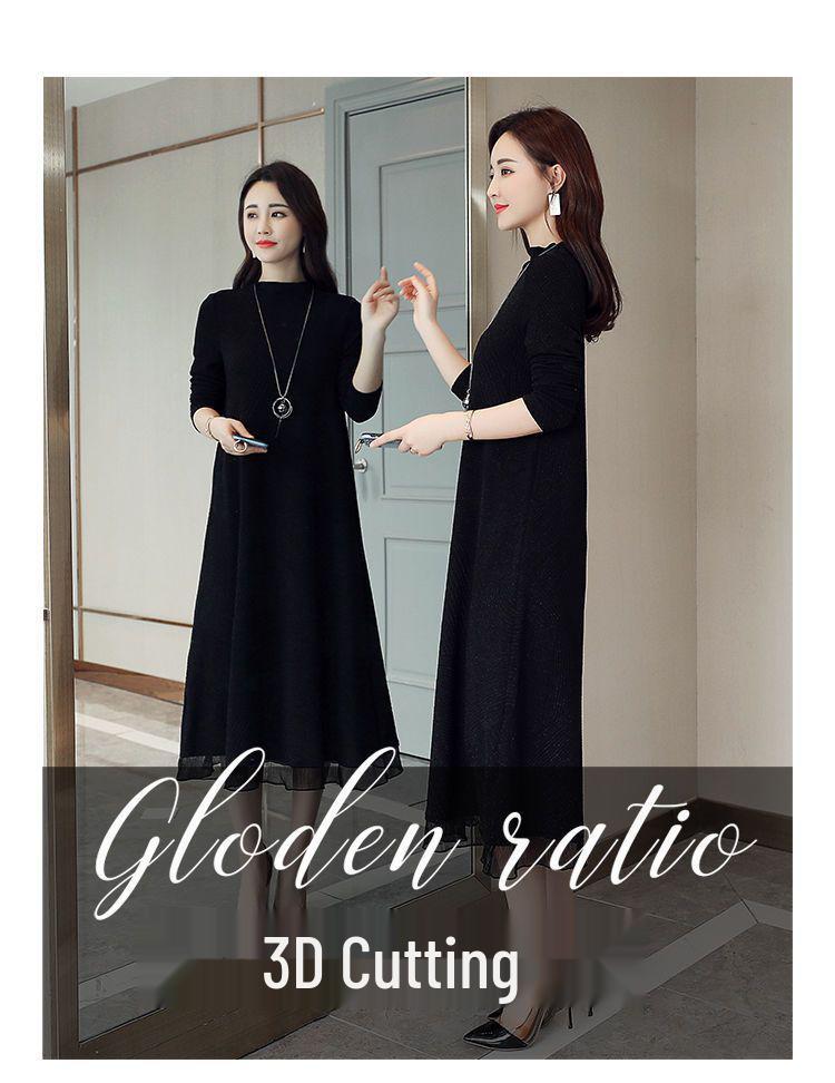 Mamas locker sitzendes Kleid: Frühlings-/Herbst Langarm Übergröße Mittellanges Schlank machendes Kleid