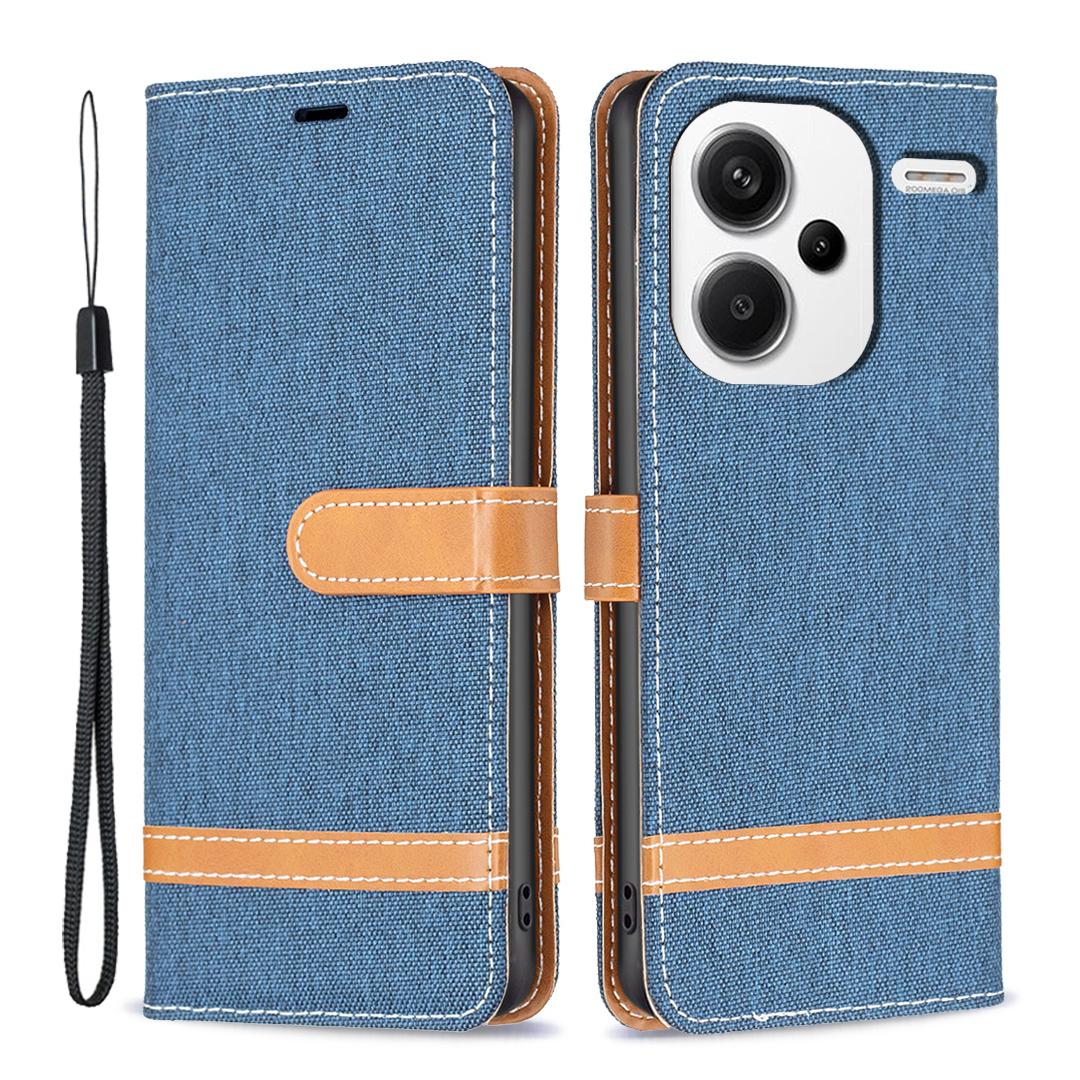 

For Xiaomi Redmi Note 13 Pro+ 5G Wallet Case Jeans Cloth Texture Phone Cover Navy Blue
