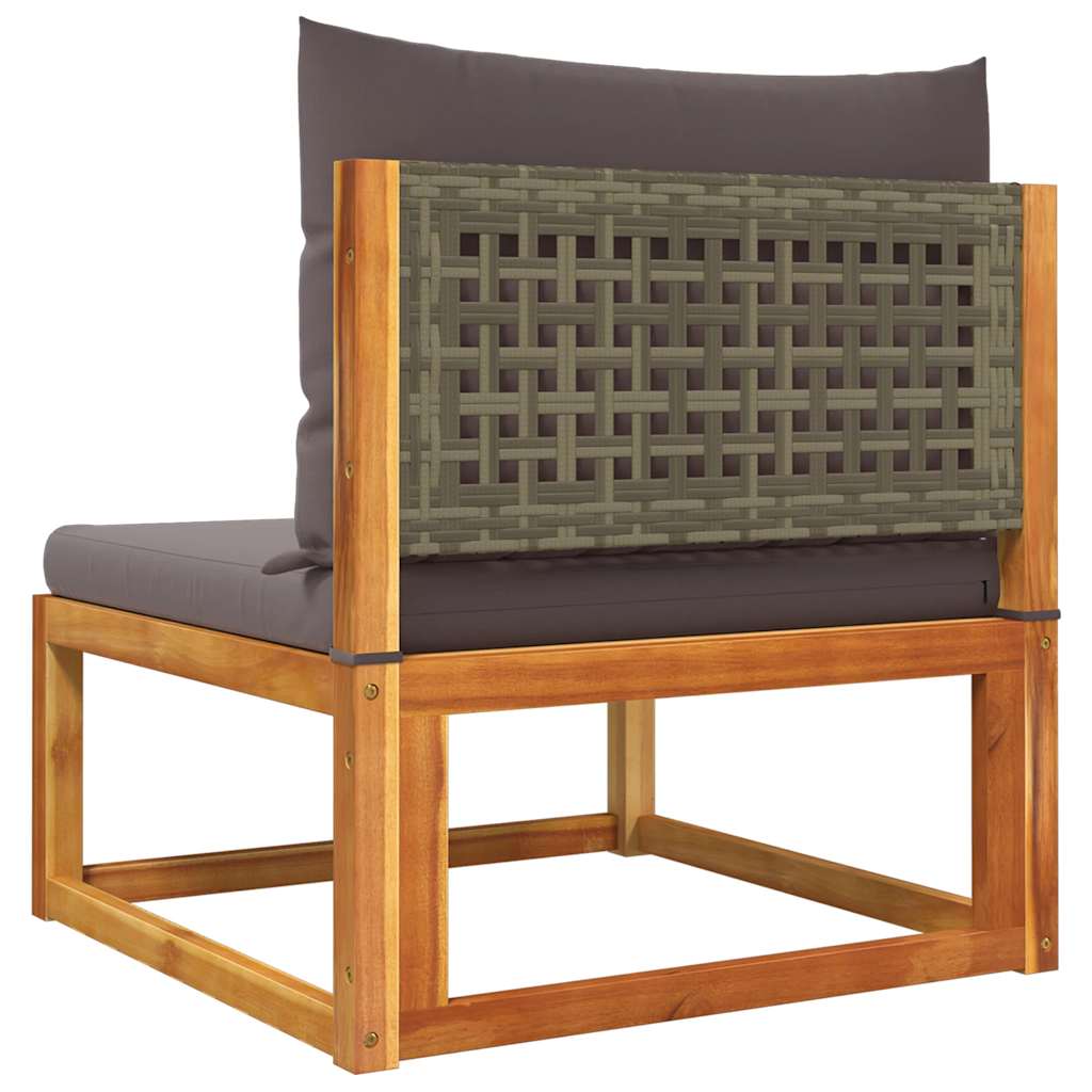 Garden Sofa Without Armrests with Cushions Acacia Wood & Rattan