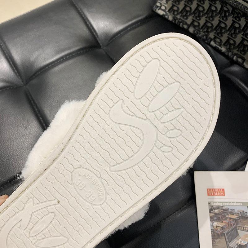 MVA-kompatible fluffy tøfler med åpen tå i kaninpels for grensehandel