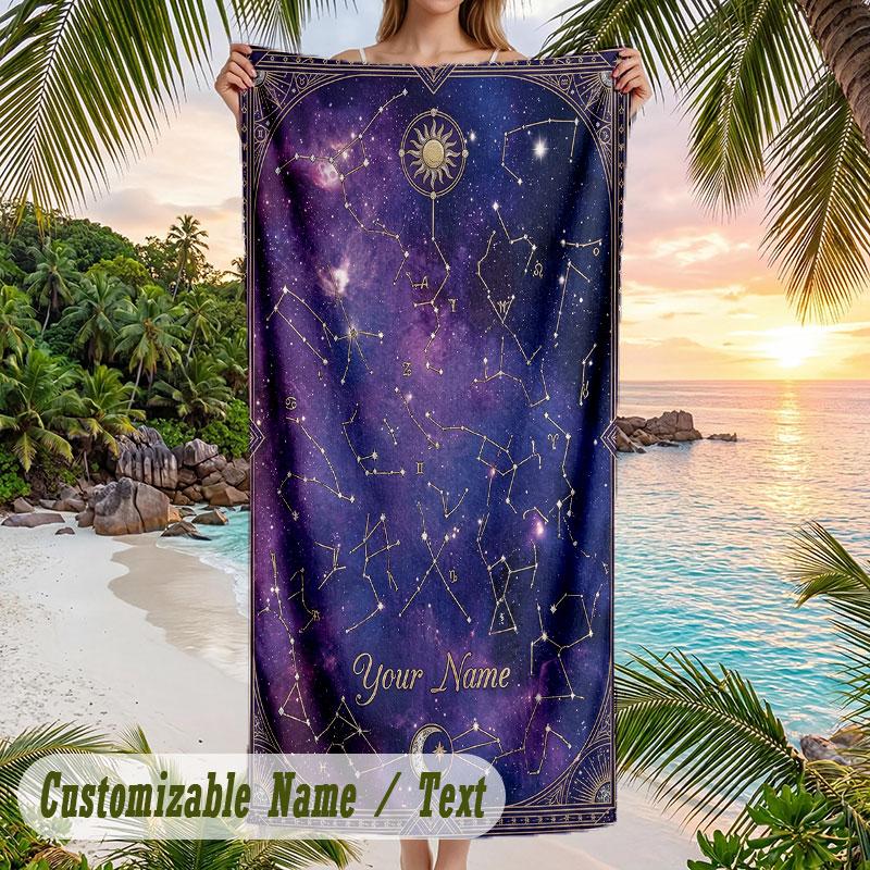 Cosmic Cat Dreamscape 5 Theme Quick Dry Beach Towel Custom Name Text Print Large Sand Resistant Towel Beach Vacation