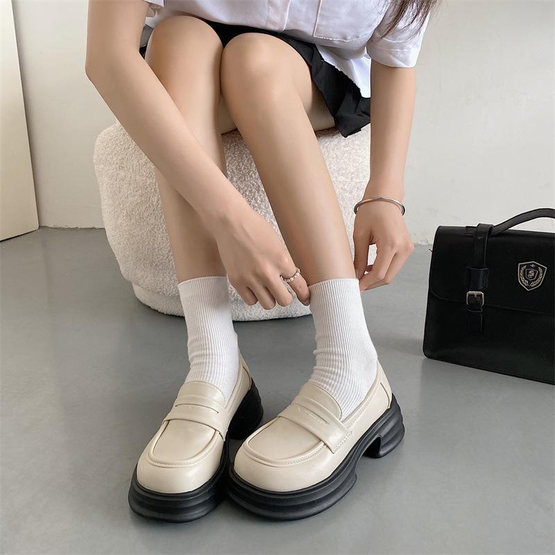 Small leather shoes women's spring new thick-soled one-pedal retro uniform single shoes