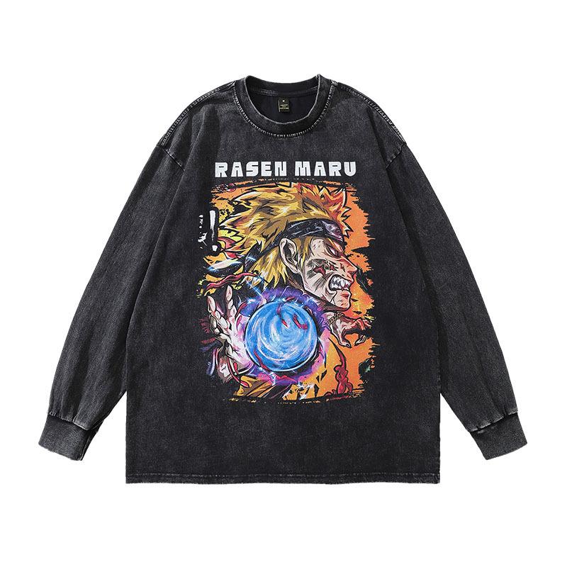 Hip-Hop Trendy Brand Men'S Tops Japanese Cartoon Animation Printing Loose Washing Old Men'S And Women'S Long-Sleeved T-Shirts