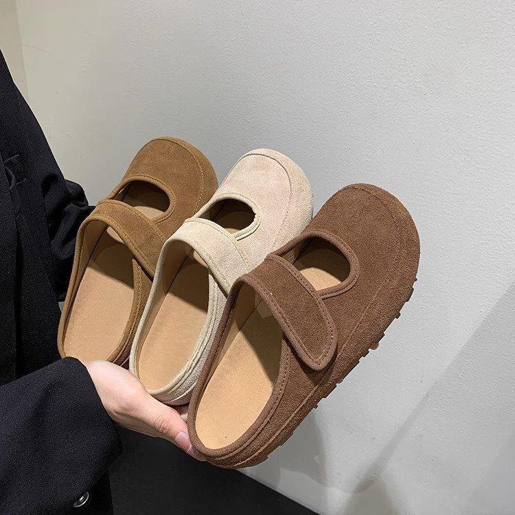 Star with the same thick-soled Mary Jane bag head half slippers women's shoes autumn and winter new models with skirts soft-soled single shoes loafers
