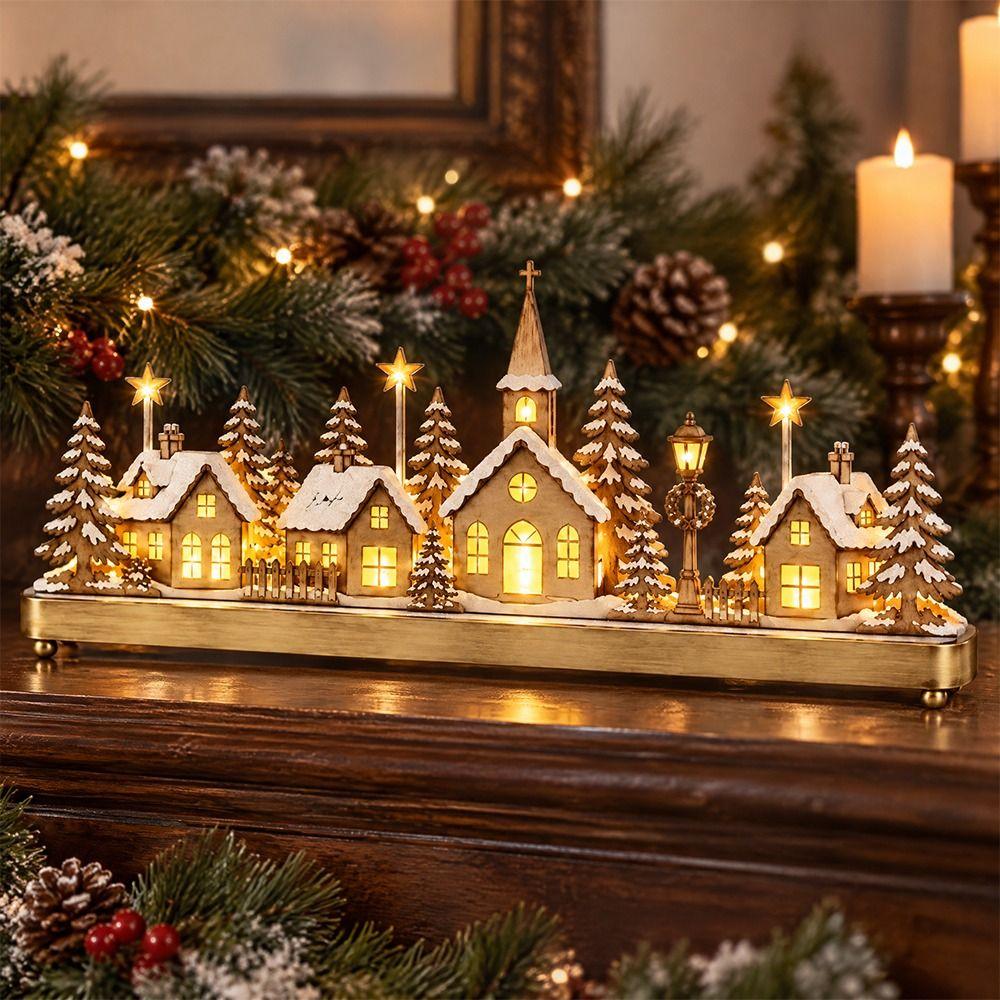 Lighted Christmas Village Mini Christmas Figurine Lighted Christmas House  Home Decor