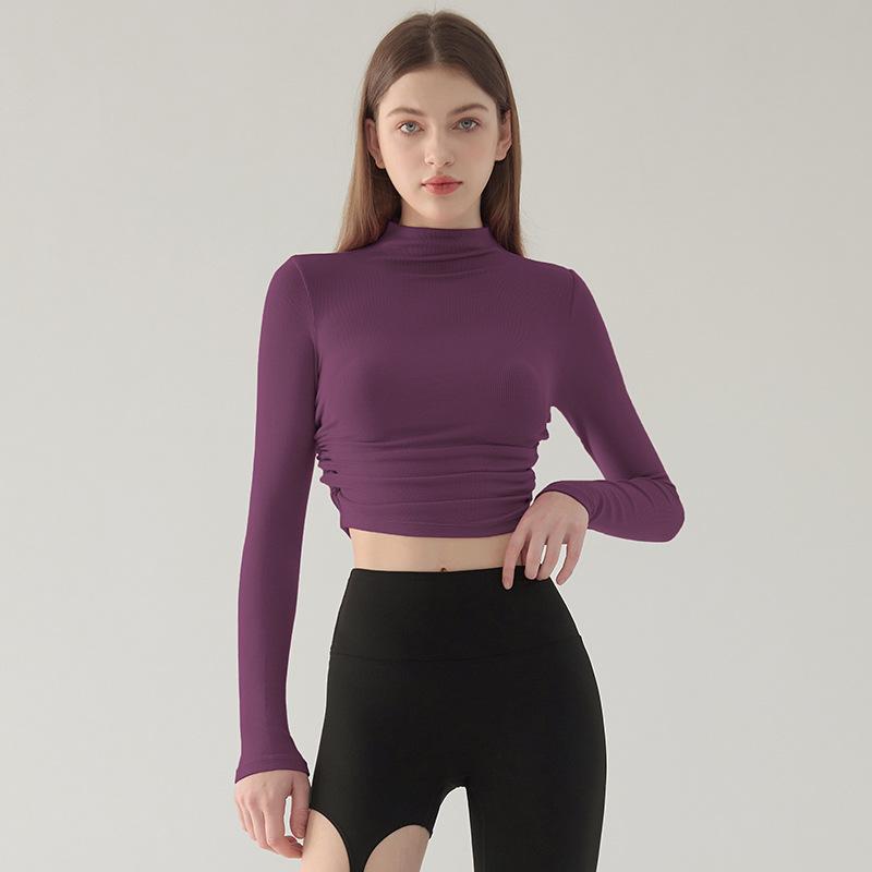 Dünne Yoga-Kleidung mit hohem Kragen für Damen, dehnbare Fitnesskleidung, Lauf-Sportoberteile, Herbst- und Winter-Unterhemd