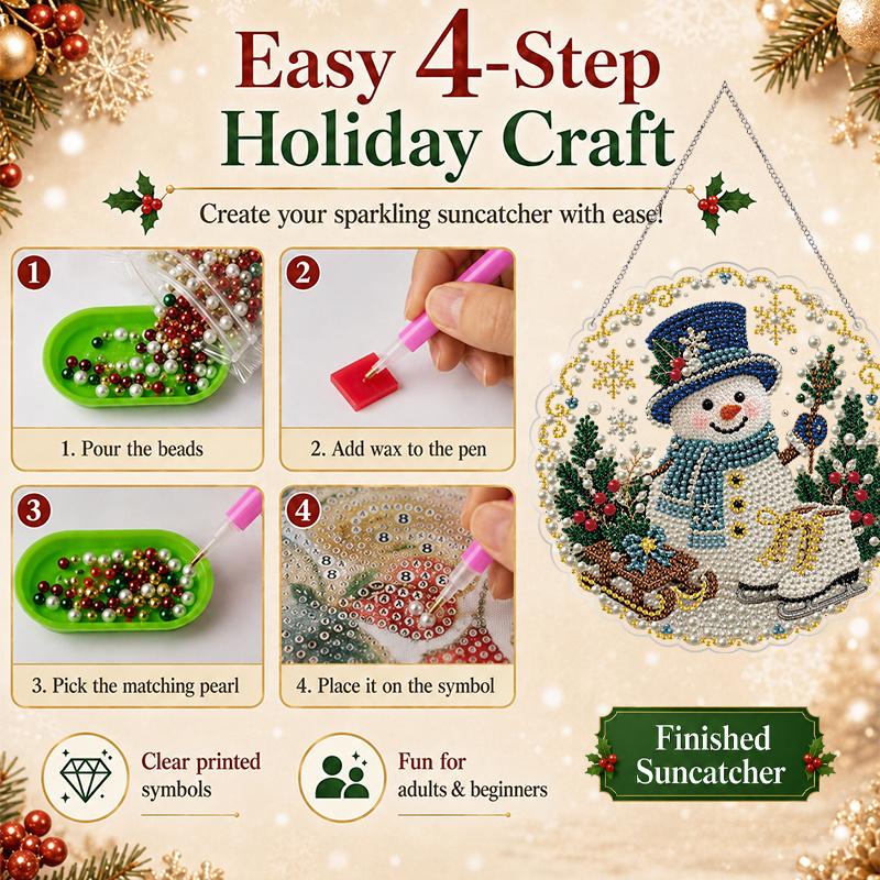 2D Flat 1pc Christmas Pearl Diamond Art Hanging Kits, 3D Mixed‑Sized Beads Craft, DIY Acrylic 25cm/20cm Pearl Diamond Painting Hanging Ornament