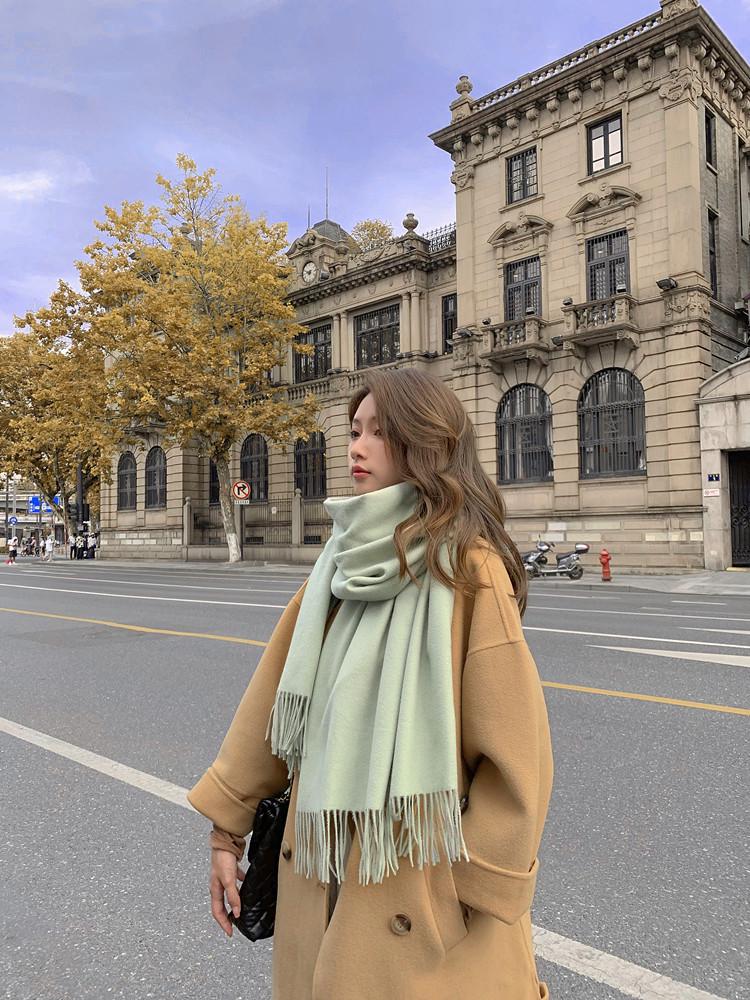 Women's Thickened Cashmere Wool Scarf - Versatile Autumn/Winter Shawl, Korean Style, White