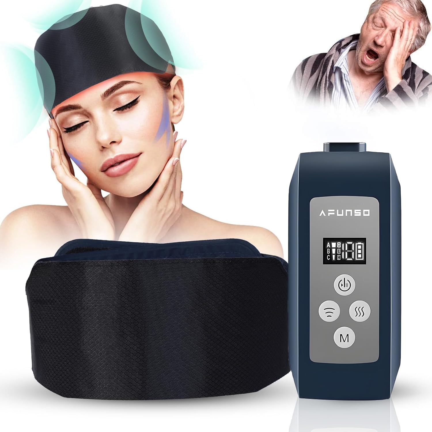 MEXITOP Electric Head Massager - Rechargeable Hand Free Scalp Massager Airbag for Head with 3 Modes and Heating Function, Adjustable Size Portable