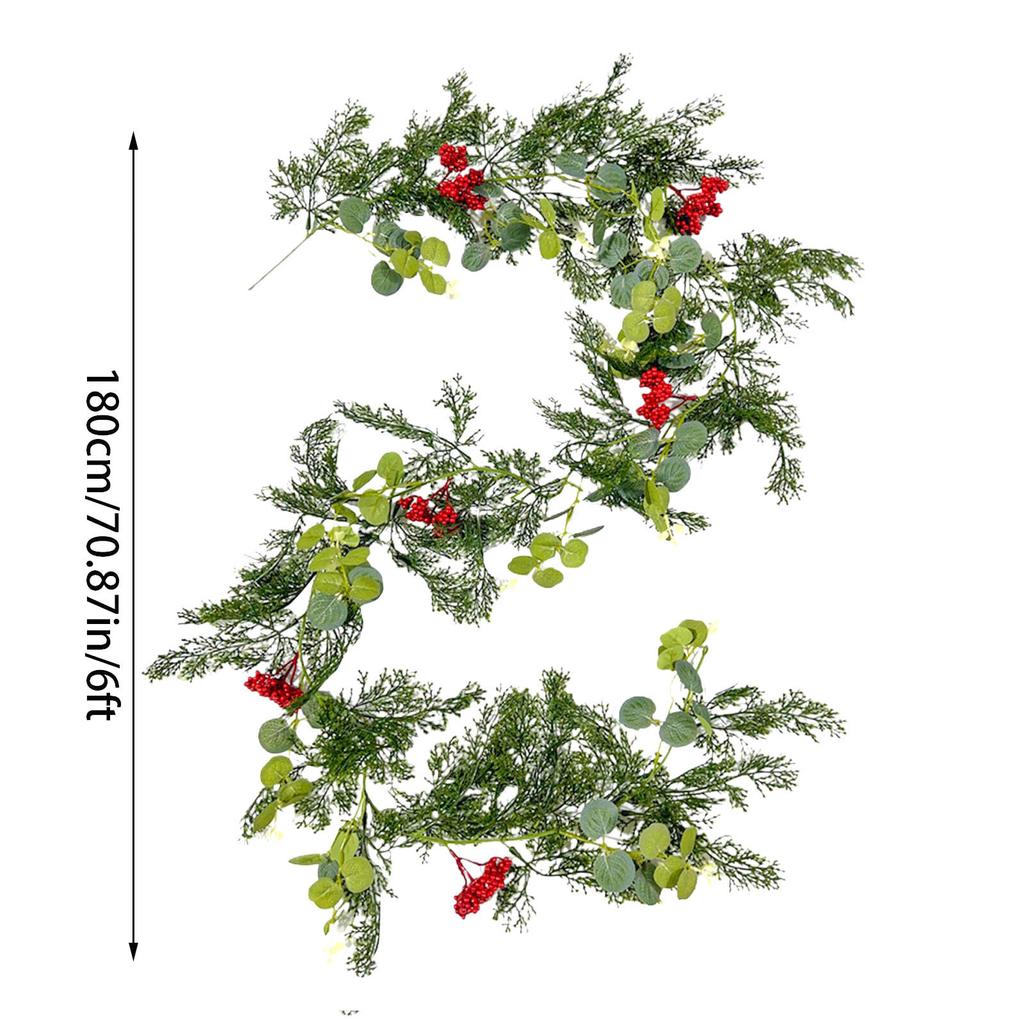 Christmas Decoration Xmas Garland Artificial Berries Garland Holiday Xmas Cabinet Table Artificial Leaf Decor Wreath