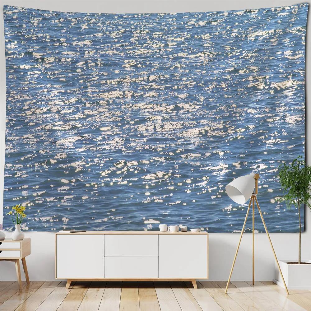 VIKAMA Sparkling Ocean Beach Tapestry Wall Hanging Waterproof Outdoor Picnic Mat Bedroom Living Room Wall Decor