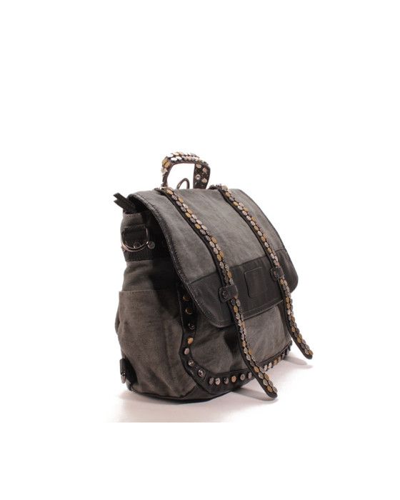Cartable - Anthracite - Femme - Coton et Cuir - Dimensions 33x38x10 cm - Fermeture zippée