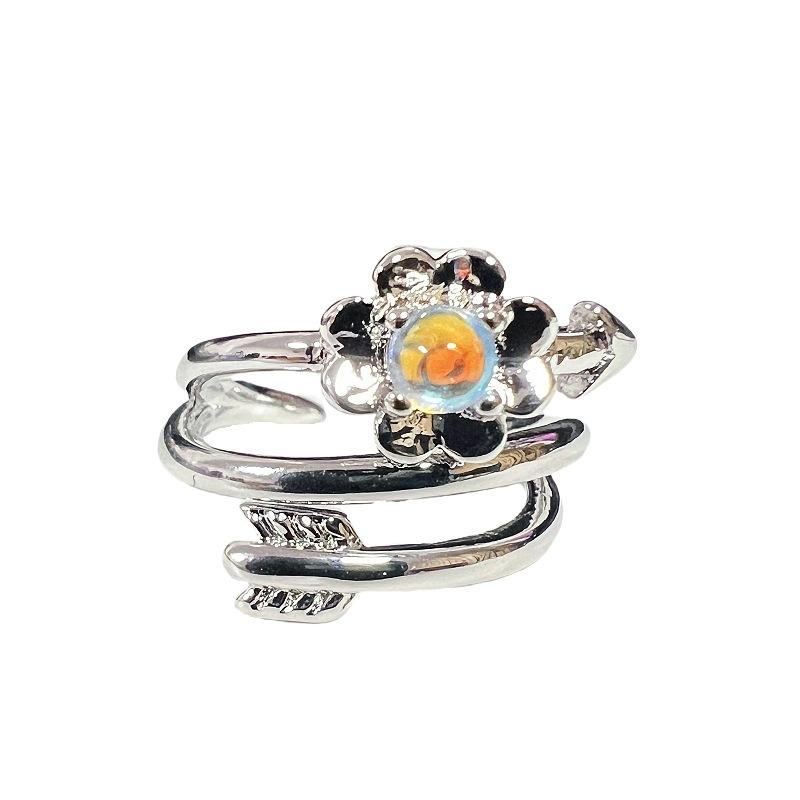 Delicate Serpentine Moon Open Ring Full Of Diamonds, Diamond-Set Zircon Light Luxury, High-End Design, Niche Design, Ring Woman