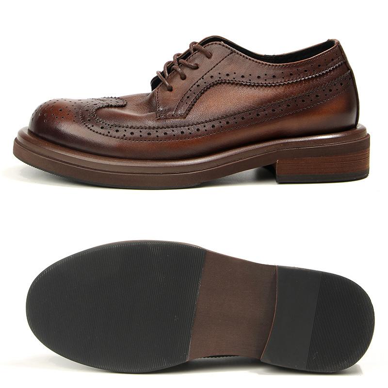 Genuine Leather Men'S Block Shoes Mens Business Shoes Luxury Newest Handmade Comfortable Man Casual Shoes Retro Men Leather Shoes