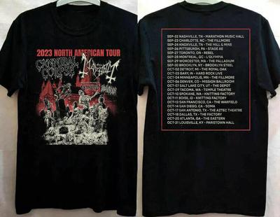 Maglietta a due lati del tour nordamericano 2023 di Mayhem & Cannibal Corpse per i fan