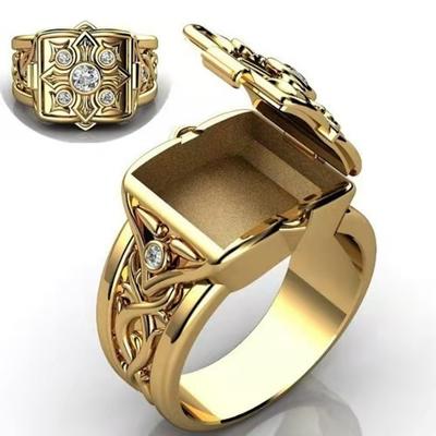 Unique croix capuchon ouvert manchette médaillon petit motif Secret anneaux en cuivre pour hommes fiançailles fête de mariage mâle anneau bijoux
