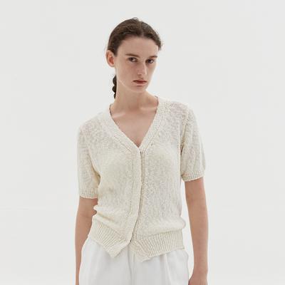 Oder Slub Snap Half Cardigan - Cream