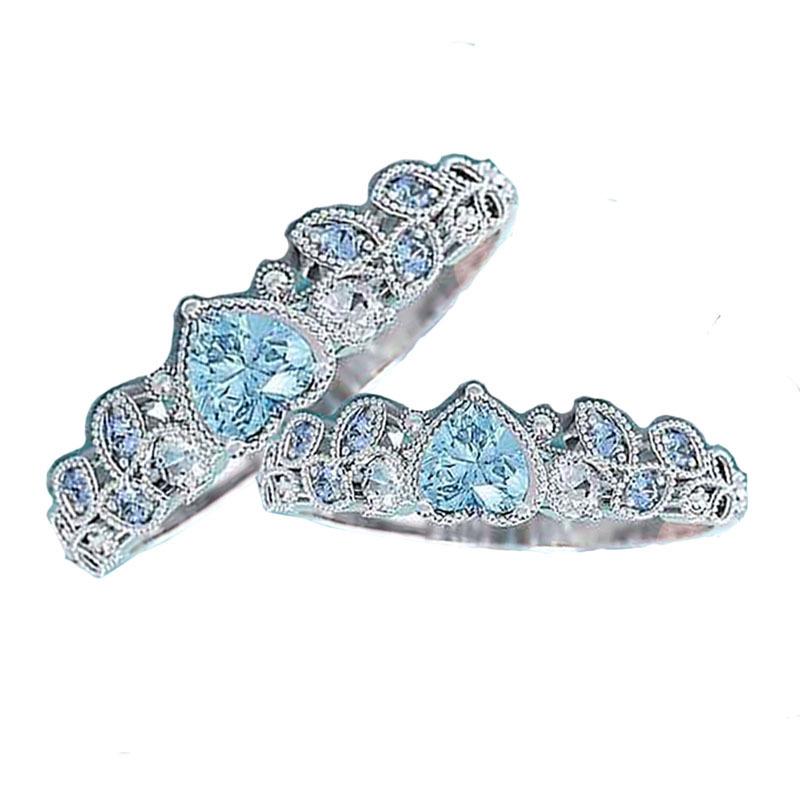 Blue Ocean Heart Zircon Ring: Women's Versatile Fashion Peach Heart Design