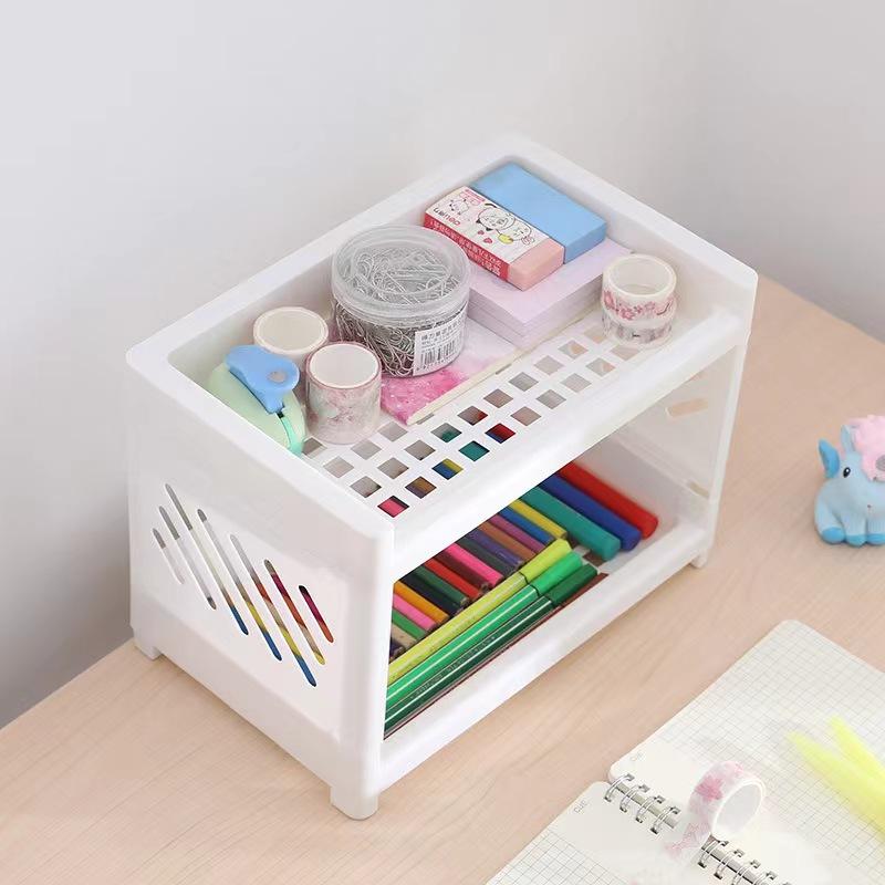 PP Material Multi-Functional Desktop Double-Layer Storage Rack Bedroom Cosmetic Storage Box Detachable Simple Organizing Rack