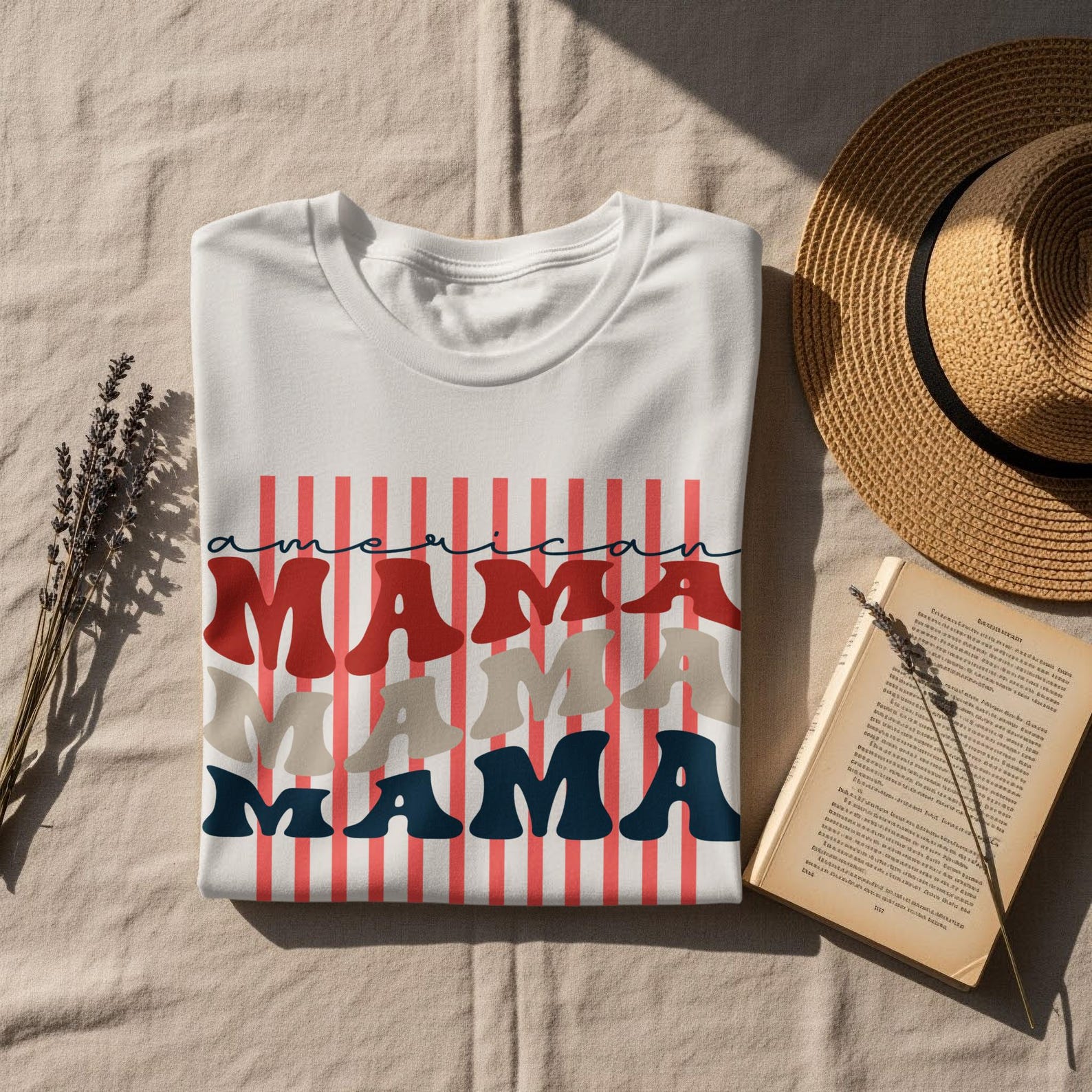 Groovy American Mama T-Shirt, Patriotic Retro Mom Tee, Fourth of July Outfit 3XL