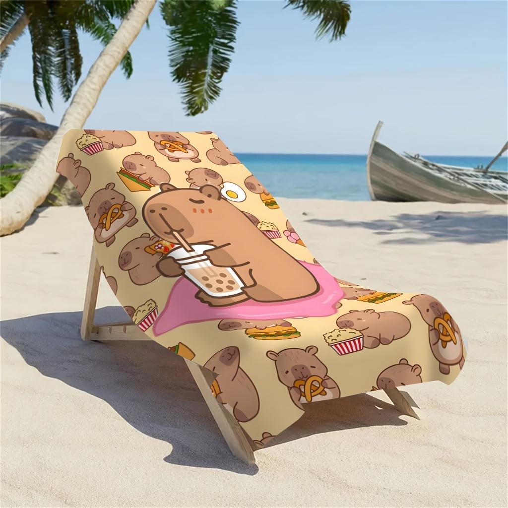 1pc of Ultra-soft Fiber Beach Towel - Towel with Cartoon Capybara Milk Tea Pattern, Modern Design Suitable for Beach, Swimming