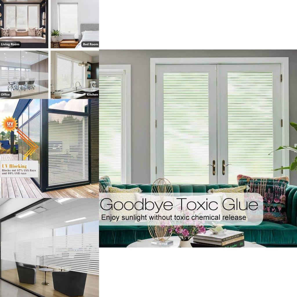 Modern Privacy Film With Striped Frosted Design For Bathroom Privacy And Easy Removal