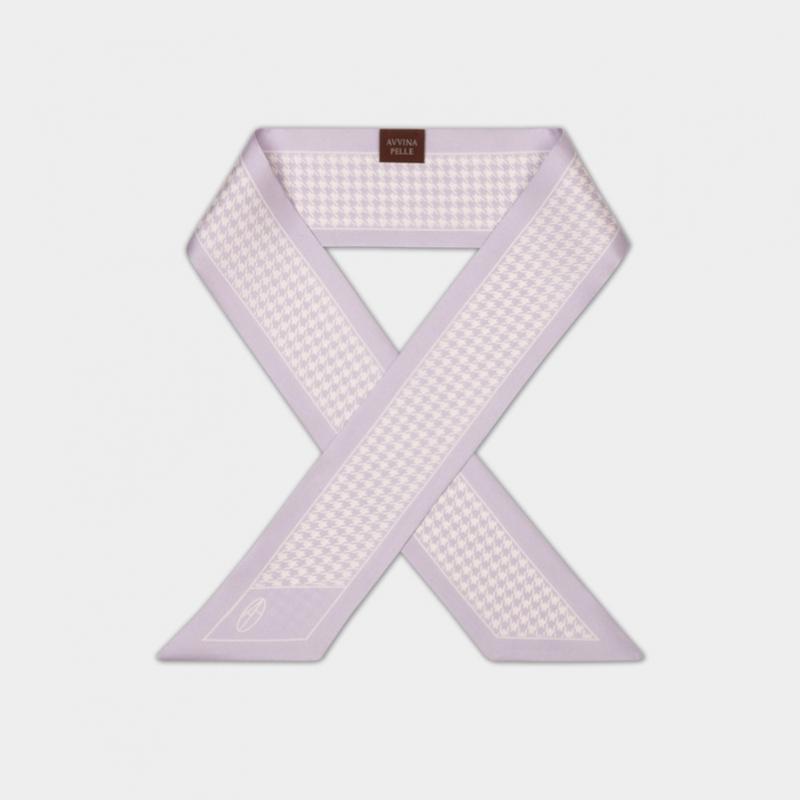 Avvina Pelle Long Twilly Silk Scarf   Houndstooth Lavender