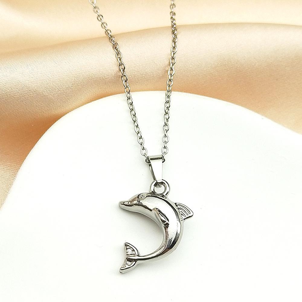 Simple Trendy Dolphin Pendant Necklace For Women Men Stainless Steel Gold Color Sea Animal Hiphop Male Choker Jewelry Accessory