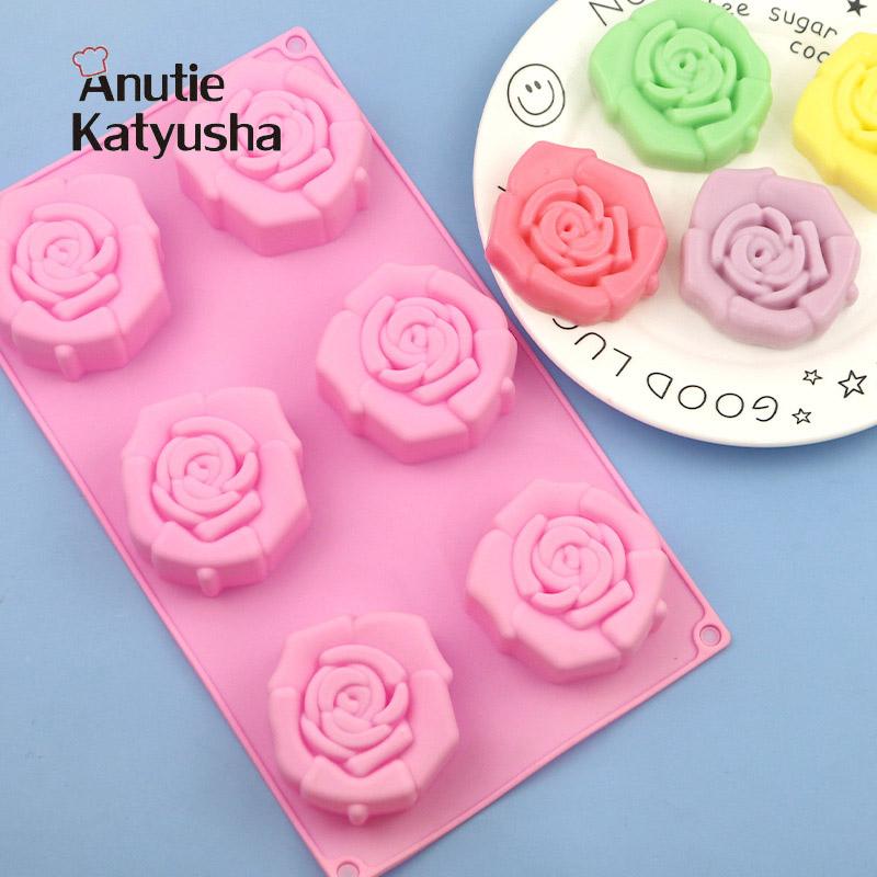 Spot 6 big rose silikon kakform handgjord tvål verklighetstrogen bild lätt att ta ur och hög temperaturbeständighet