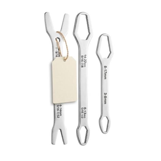 3Pcs Heavy Duty Wrench Double Ended Self-Tightening Wrench 3-22mm Extra-Long Multi-Functional Adjustable серебряный