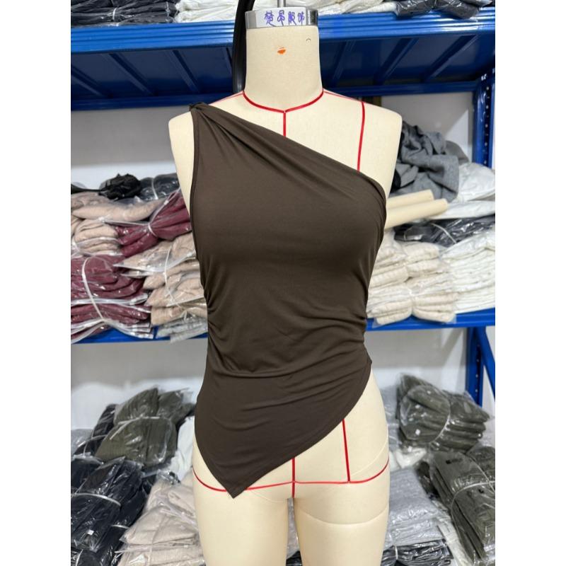 Spring Summer Irregular Off-the-shoulder T-shirt Skinny Sleeveless Short Top Diagonal Collar Sweet Spicy Style Party Vest Streetwear Shirt Clothing