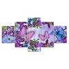 Purple Flowers Butterflies Glowing Scenery 5 Piece Five Panel Wall Canvas Print Modern Art Poster Picture Home Decor Gift For Him For Her