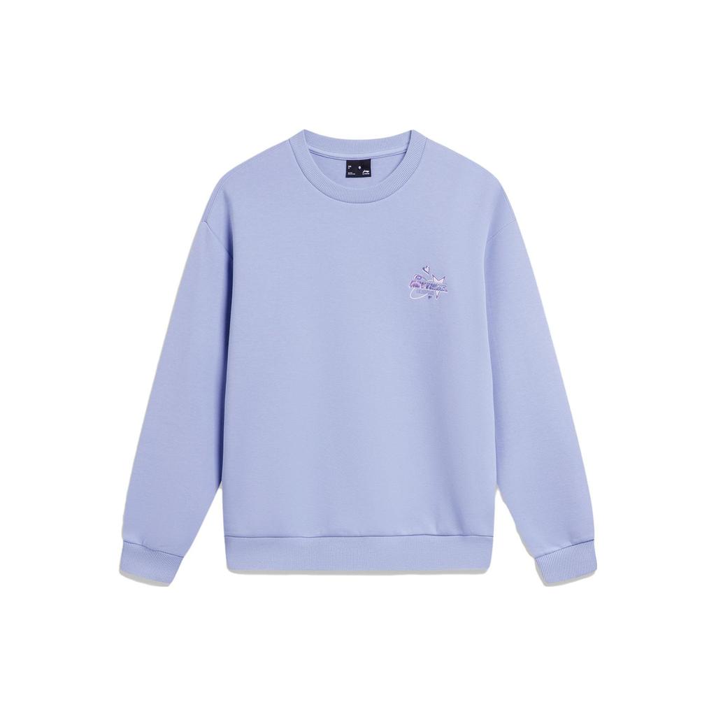 Li Ning Sports Trend Series Letter Print Casual Crew Neck Pullover Sweatshirt Women Sweatshirt Chuan-Gray-Blue AWDU038-5
