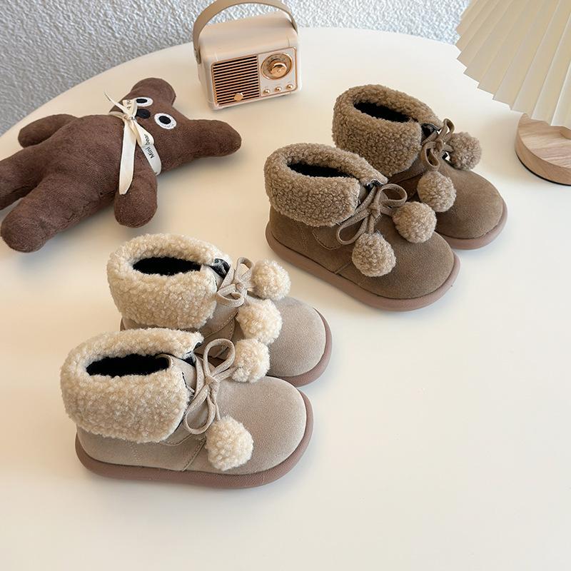 Girls' Korean-style lambswool collared cotton boots, new winter model, soft-soled, fleece-lined, thickened, warm toddler snow boots
