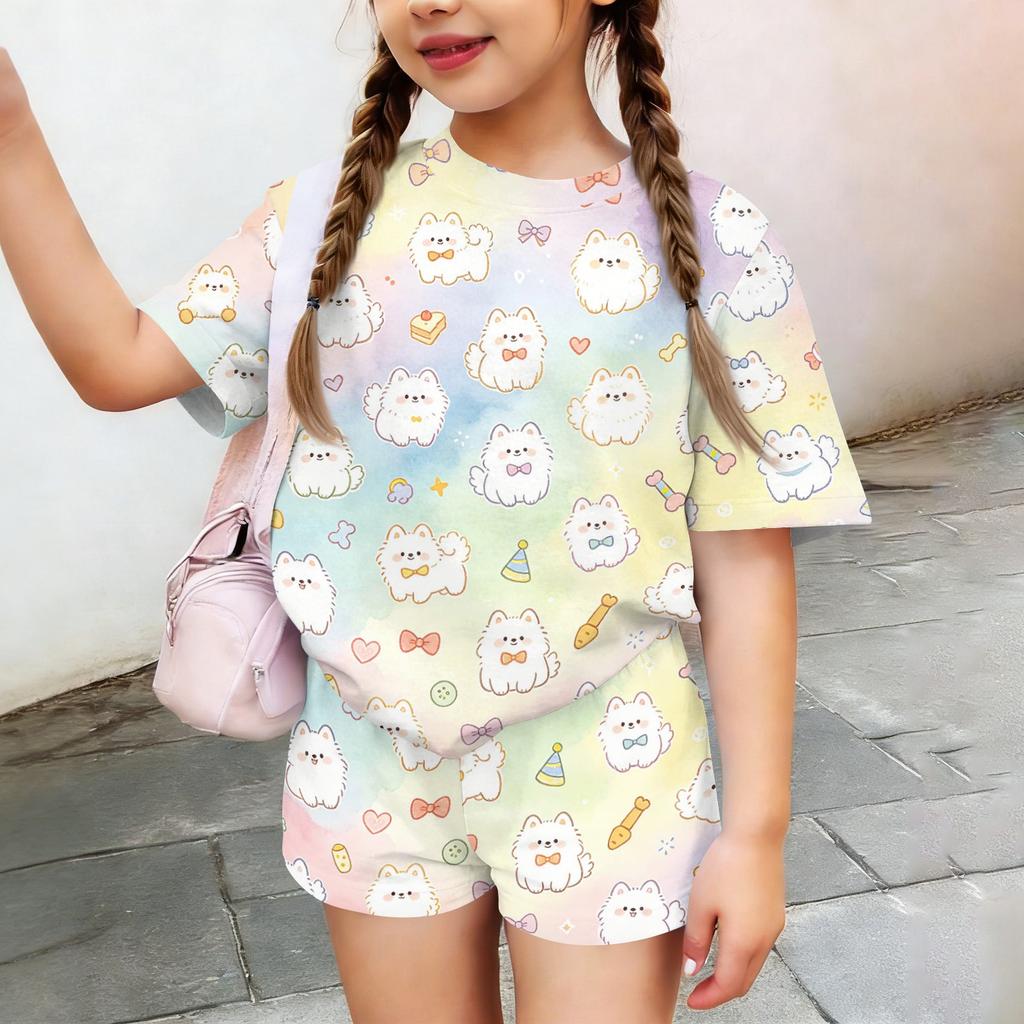 Kids Casual Short Sleeve Top and Shorts Set Animal Print Lightweight Soft Fabric Comfortable Fit Summer Outfit for Boys Girls