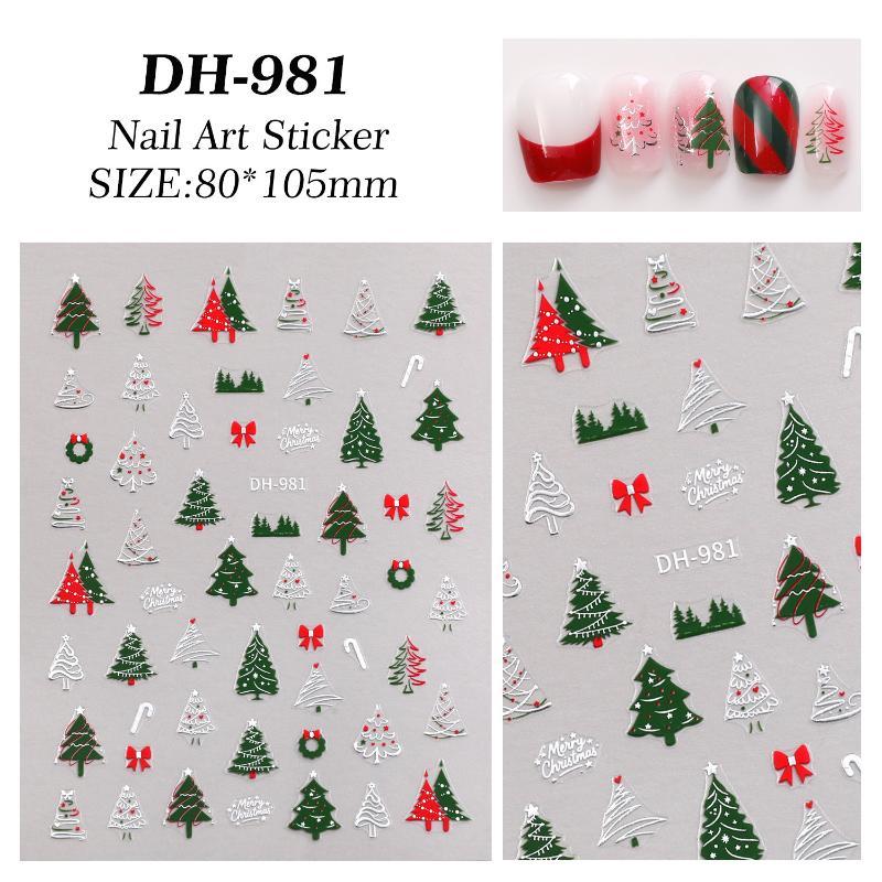 1 Sheet Christmas Nail Stickers Red White Snowflake Santa Elk Bow Self Adhesive Nail Art Decals For Holiday Manicure Decor