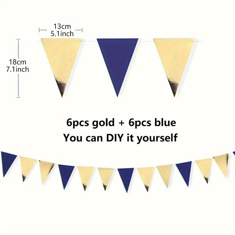 

1pc Navy Blue Gold And Beige Party Decorations Royal Blue Gold Triangle Flag Pennant Banner Bunting For Graduation Birthday Wedding one-size